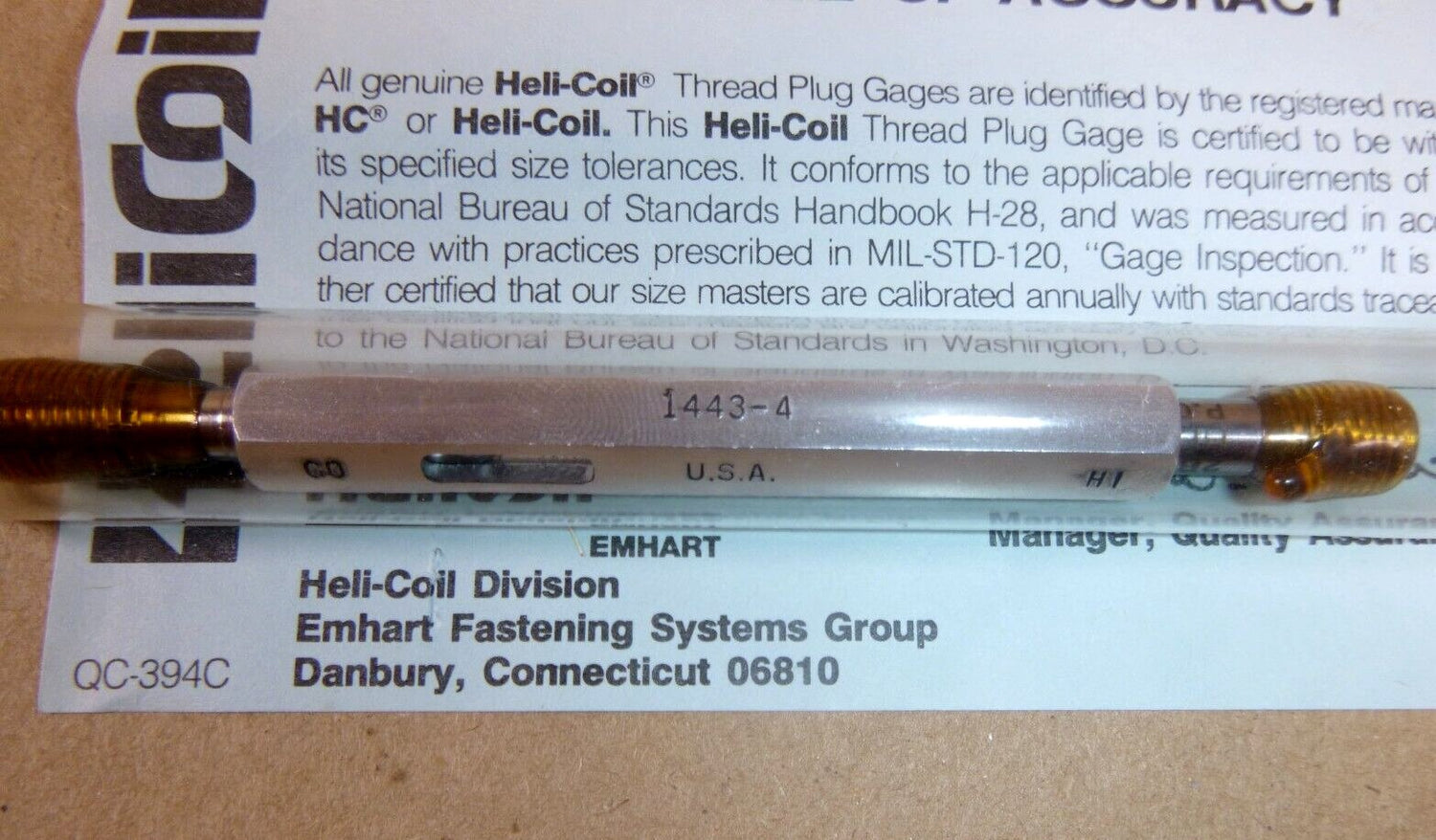 HELICOIL 1443-4 Working Gage, 2B, 1/4-28 Inch Internal Thread Size | Industrial MRO Tools and Replacement Industrial Equipment Components