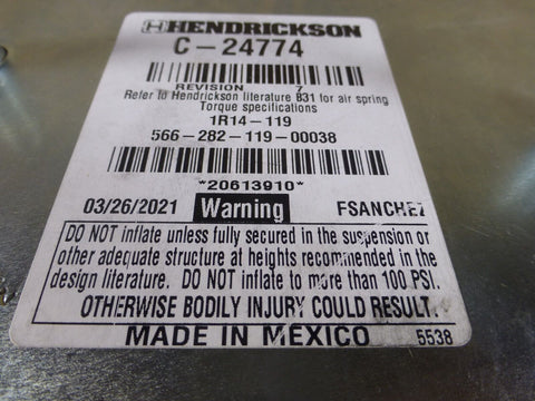 Hendrickson C - 24774 Truck Trailer Vehicular Air Bag Spring Suspension 1R14 - 119 - Royal Equipment HENDRICKSON