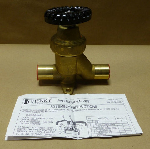 HENRY TECHNOLOGIES 6268N PACKLESS BRASS SHUTOFF GLOBE VALVE , 1 - 1/8" ODS - Royal Equipment HENRY TECHNOLOGIES