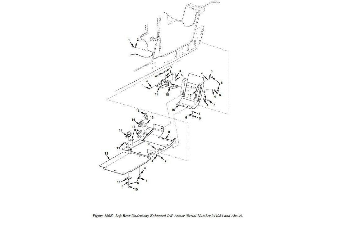 HMMWV M1113 M1114 M1151 LEFT REAR UNDERBODY ENHANCED IAP ARMOR MOUNTING BRACKET | Genuine HMMWV Replacement Parts and Military Surplus Humvee Parts &amp; Accessories