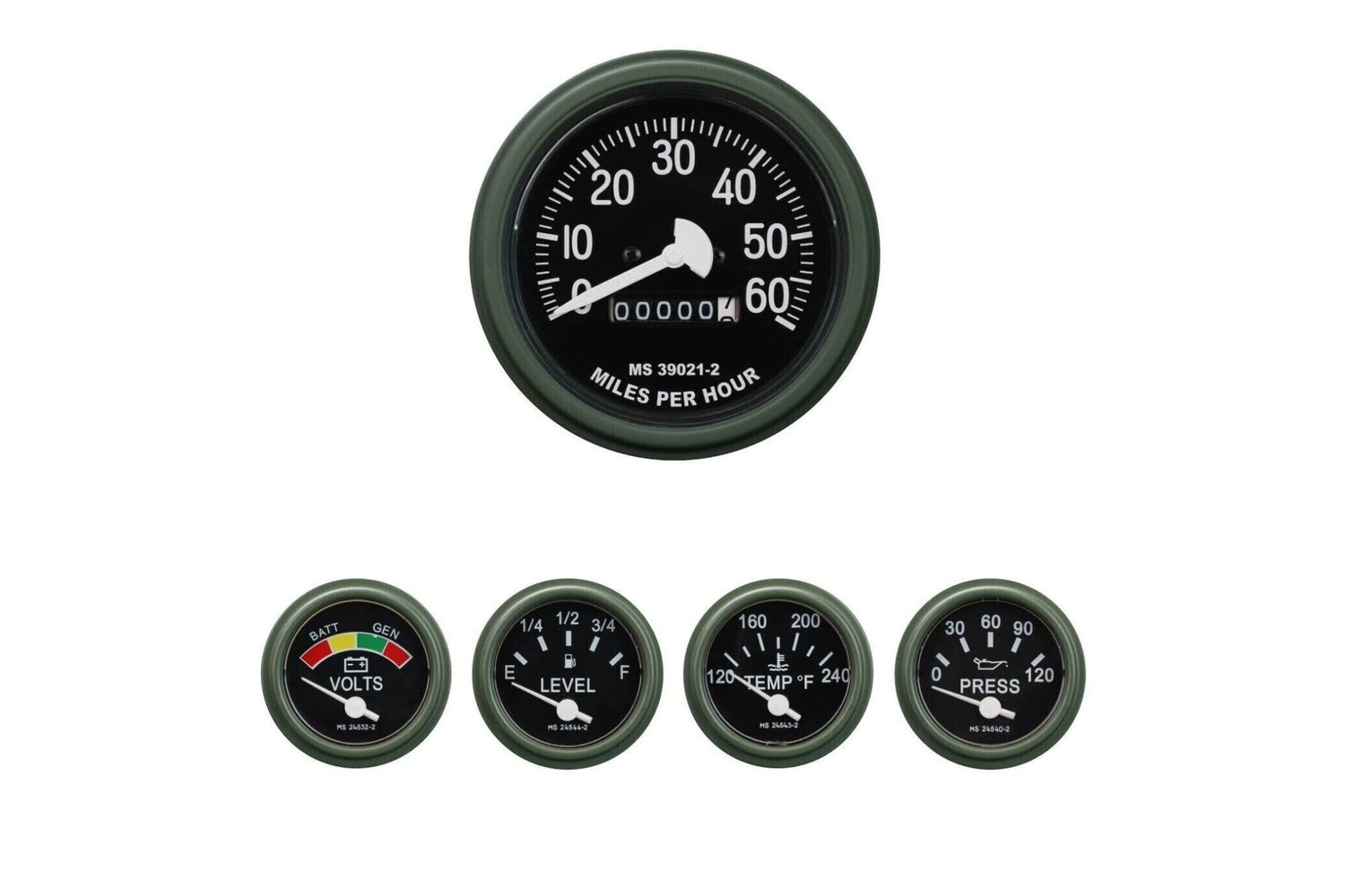 HMMWV M939 M35 M151 5 GAUGE KIT TEMPERATURE VOLTMETER FUEL LEVEL OIL SPEEDOMETER | Genuine M35 Military Truck Parts and M939 Cargo Truck Surplus Parts