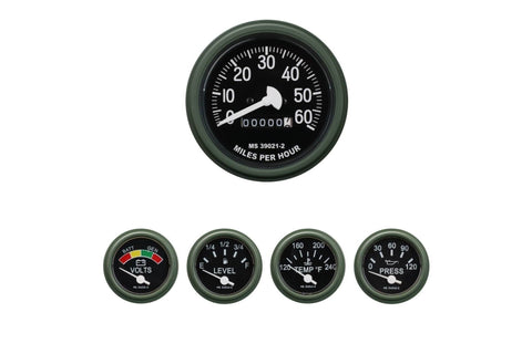 HMMWV M939 M35 M151 5 GAUGE KIT TEMPERATURE VOLTMETER FUEL LEVEL OIL SPEEDOMETER - Royal Equipment AftermarketGauge Set