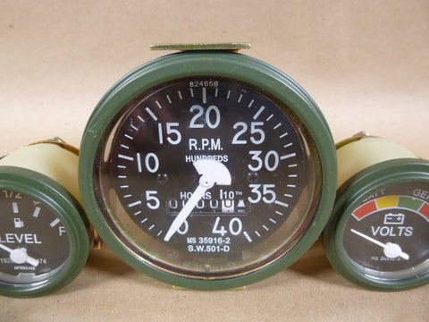 HMMWV M998 5 GAUGE KIT TEMPERATURE VOLTMETER FUEL LEVEL OIL TACHOMETER - Royal Equipment Unbranded