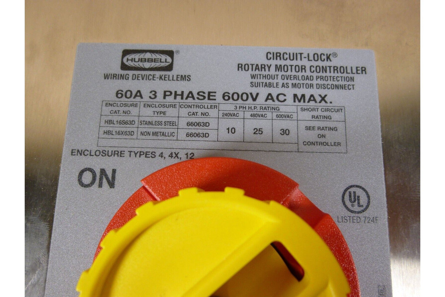 HUBBELL HBL16S63D 60A 600V 3P ROTARY MOTOR DISCONNECT SWITCH CIRCUIT-LOCK 66063D | Electrical MRO Replacement Parts &amp; Components and Commercial Electrical Supplies Company