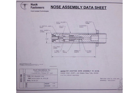 Huck Fasteners Riveter Long Clinch Nose Assembly 99 - 1335, F1074H, H749A - 456 - Royal Equipment Royal Equipment