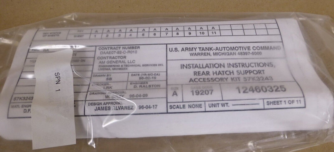 Humvee M1043 M1044 M1025 M1026 57K3243 CARGO HATCH PARTS KIT 2510-01-433-8551 | Genuine HMMWV Replacement Parts and Military Surplus Humvee Parts &amp; Accessories