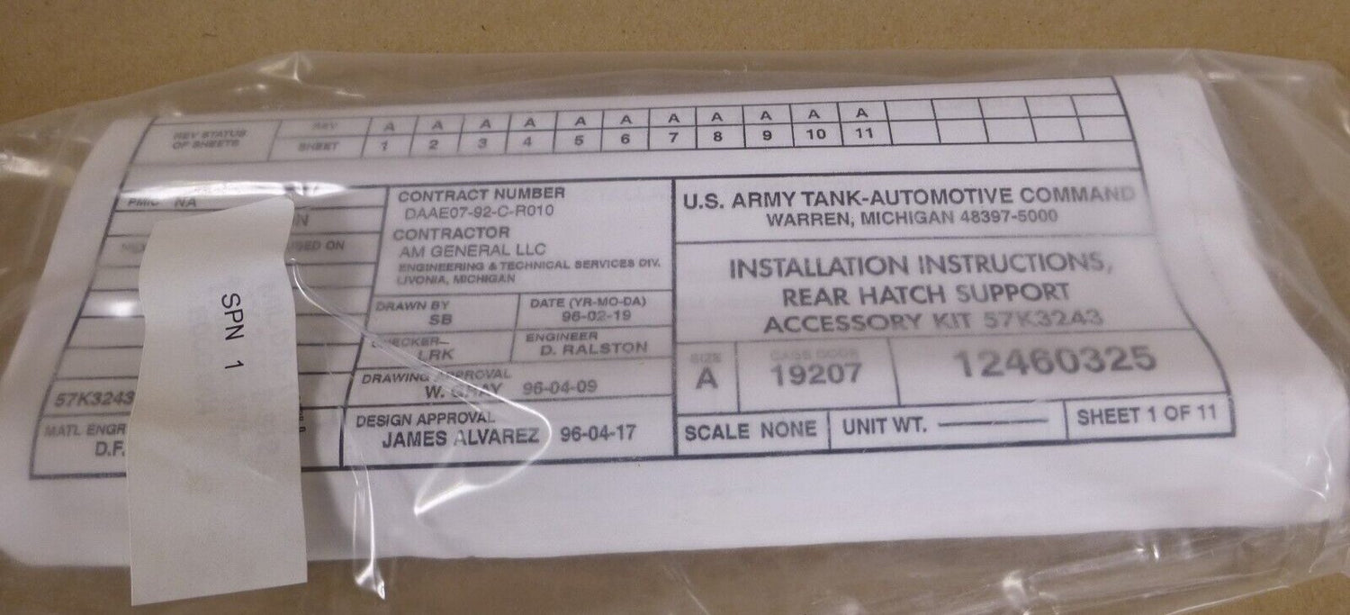 Humvee M1043 M1044 M1025 M1026 57K3243 CARGO HATCH PARTS KIT 2510-01-433-8551 | Genuine HMMWV Replacement Parts and Military Surplus Humvee Parts &amp; Accessories