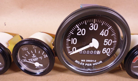 HUMVEE M998 5 GAUGE KIT TEMPERATURE VOLTMETER FUEL LEVEL OIL SPEEDOMETER BLACK - Royal Equipment Unbranded