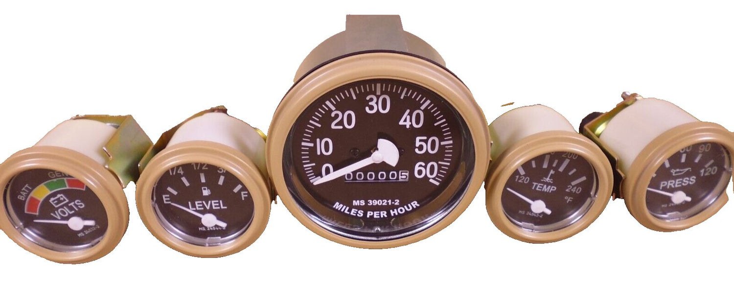 HUMVEE M998 5 GAUGE KIT TEMPERATURE VOLTMETER FUEL LEVEL OIL SPEEDOMETER TAN | Genuine HMMWV Replacement Parts and Military Surplus Humvee Parts &amp; Accessories