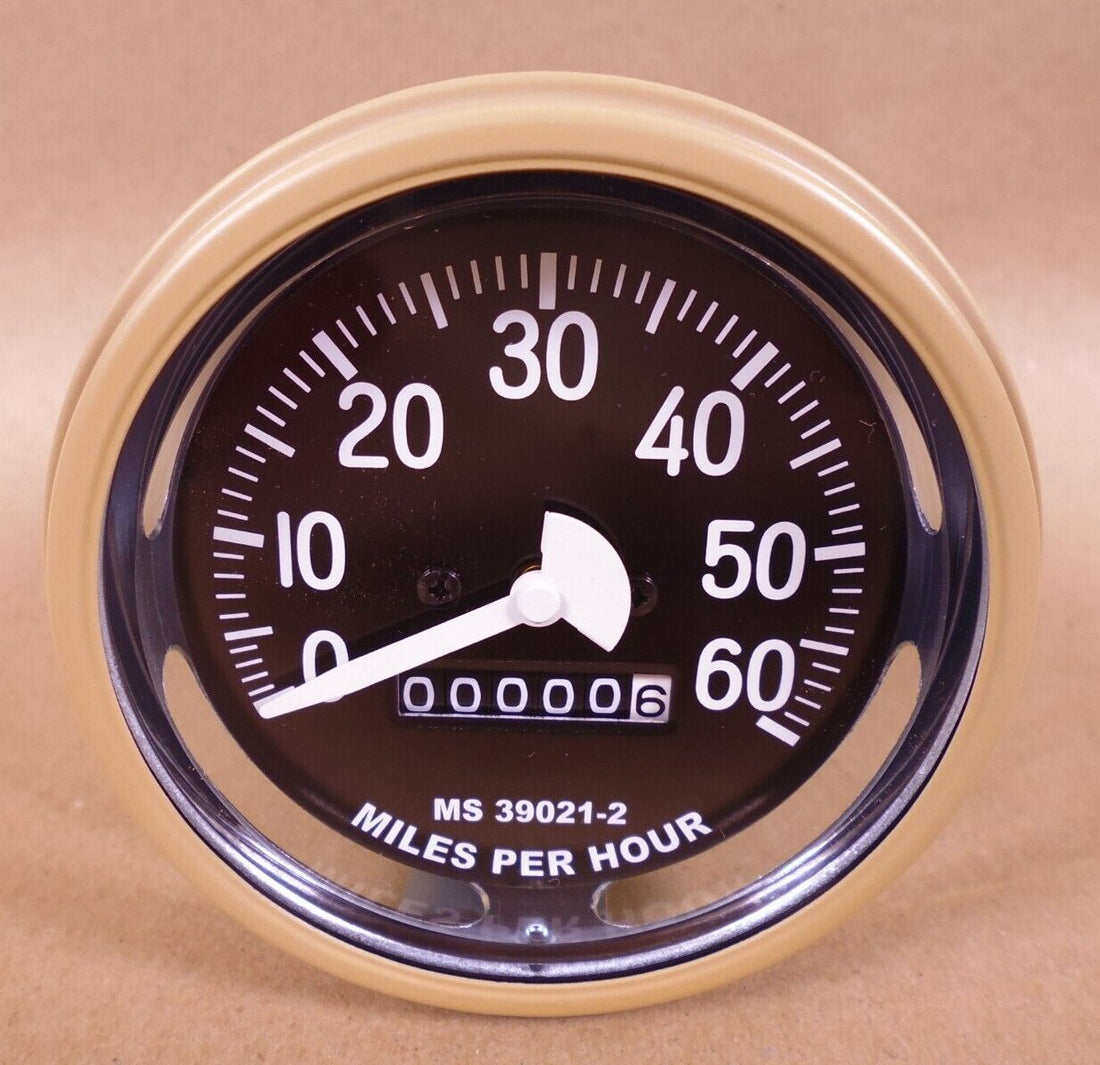 Humvee M998 M35 M939 Speedometer 0-60MPH MS39021-2 Tan , 6680-00-933-3599 | Genuine M35 Military Truck Parts and M939 Cargo Truck Surplus Parts