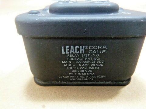 Leach A - A4A - 10254 , 406 - 075 - 846 - 101 Electromagnetic Relay 5945 - 01 - 186 - 3136 - Royal Equipment Leach