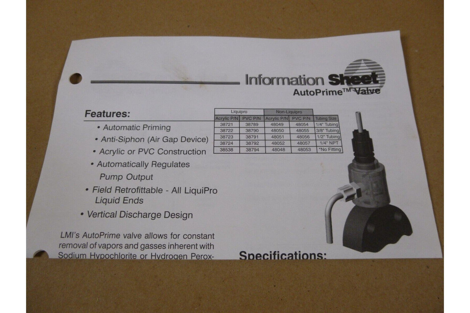 LMI Milton Roy 38794 Auto-Prime Valve 1/4" NPT PVC SD2/4 Metering Pump | Industrial MRO Replacement Parts, Manufacturing Machine Parts &amp; Components, Heavy Equipment Parts Supplier