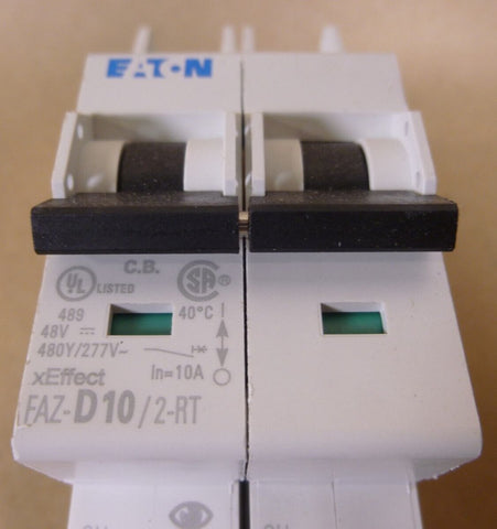 (Lot of 2) NEW Eaton FAZ - D10/2 - RT Circuit Breaker , 2 - Pole, 10A , 480Y/277VAC - Royal Equipment Eaton