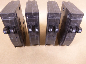 Lot of 4 Square D, QOT2020CP 2 - 20 - Amp Single - Pole Tandem Circuit Breaker 120/240 - Royal Equipment SQUARE D