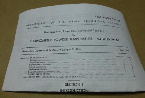 M1 M1A1 POWDER TEMPERATURE BIMETALLIC THERMOMETER M - 102 M109 , 6685 - 00 - 344 - 4603 - Royal Equipment TACOM