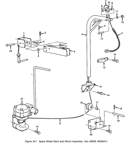 M939 M939A1 Van Spare Wheel Davit Manual Control Lever 12303056 3040 - 01 - 210 - 4655 - Royal Equipment TACOM