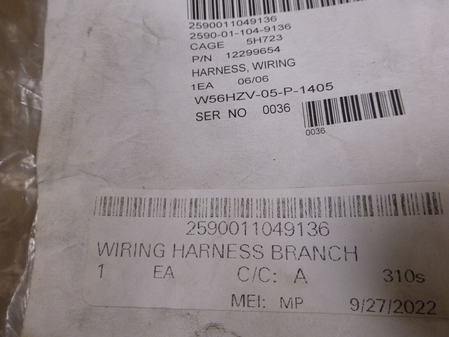 M993 XM993 Carrier Wiring Harness 12299654 , 2590 - 01 - 104 - 9136 - Royal Equipment TACOM