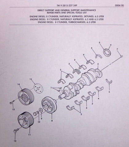 M998 Diesel Engine Main Crankshaft Bearing .013mm Undersized 12531699, 5715352 - Royal Equipment GM