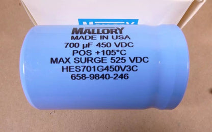 Mallory HES701G450V3C Electrolytic Capacitor, Screw, 700 µF 450 Vdc Made in USA | Electrical MRO Replacement Parts &amp; Components and Commercial Electrical Supplies Company