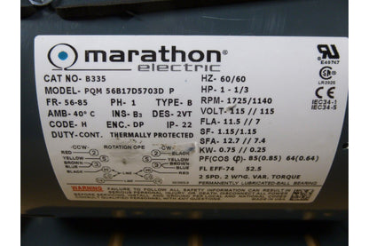 Marathon B335 1HP, 1/3HP Fan Blower Motor, 2-Speed, 1 Phase, 1725/1140RPM 115V | Industrial Electric Motors, Pumps &amp; Parts