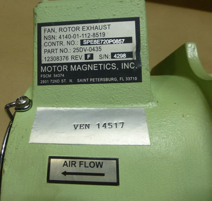 MOTOR MAGNETICS 25DV-0435 VANEAXIAL FAN 12308376 A4 A3 BRADLEY 4140-01-112-8519 | Industrial Electric Motors, Pumps &amp; Parts