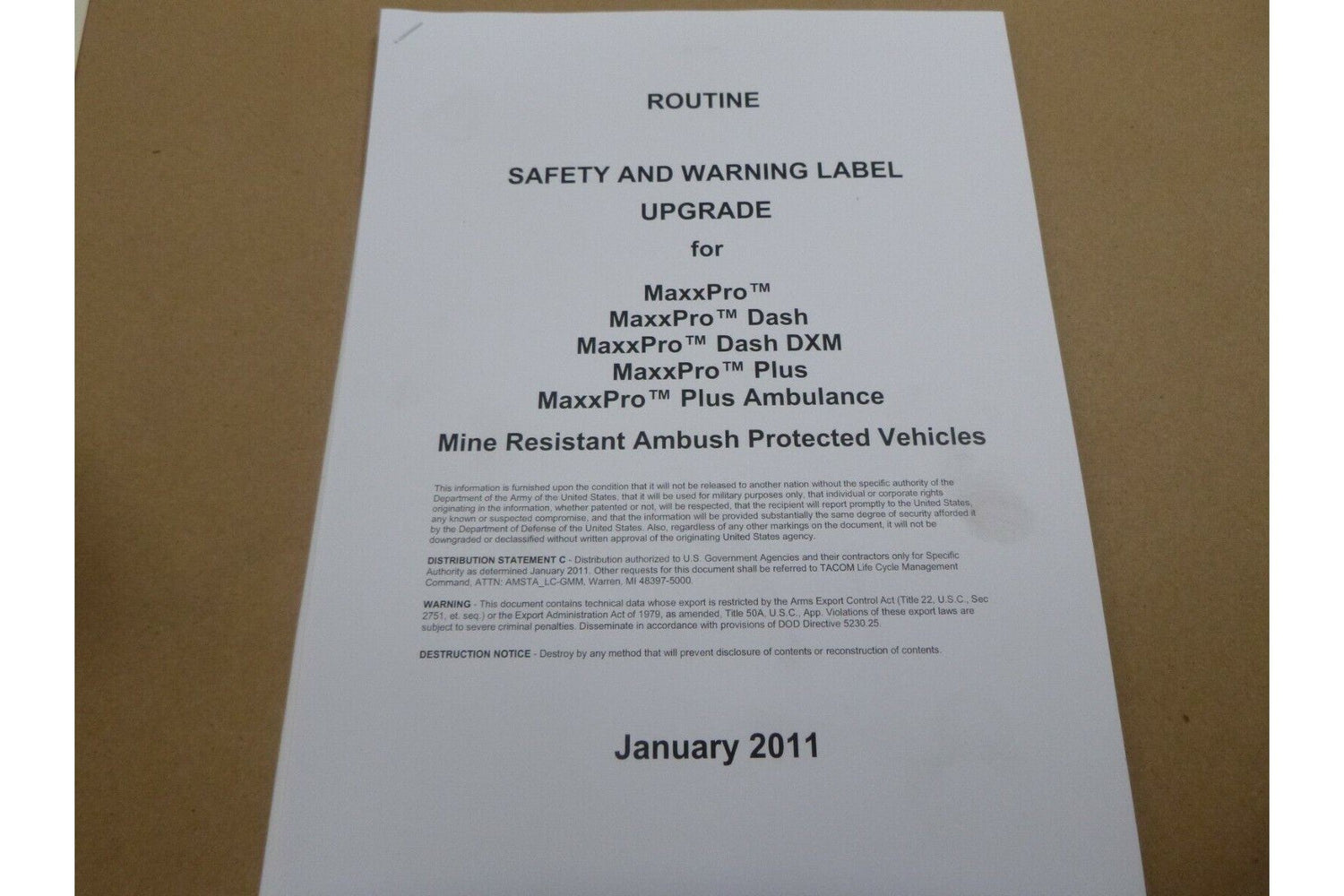MRAP MAXXPRO DASH DXM PLUS AMBULANCE SAFETY WARNING LABEL DECAL UPGRADE KIT | Genuine FMTV Replacement Parts, LMTV Parts For Sale and Military Surplus Medium Tactical Vehicle Parts &amp; Components