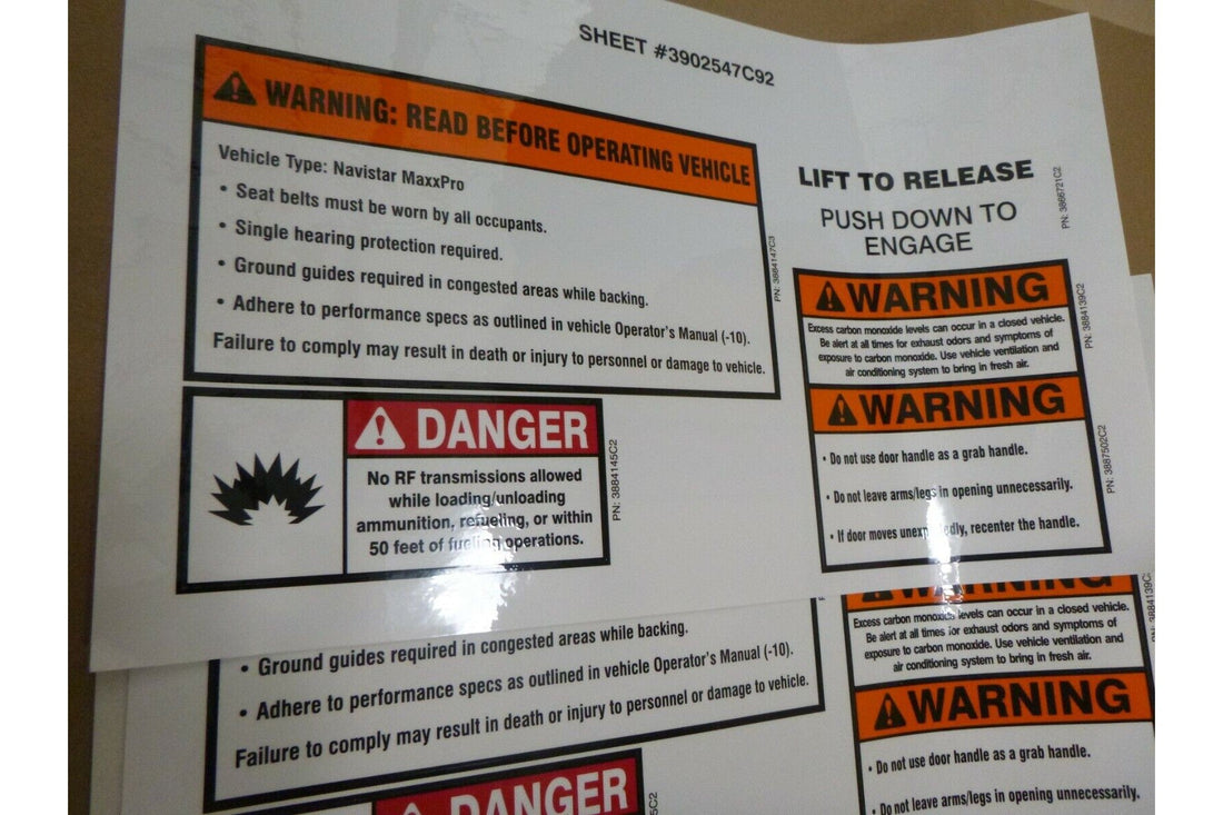 MRAP MAXXPRO DASH DXM PLUS AMBULANCE SAFETY WARNING LABEL DECAL UPGRADE KIT | Genuine FMTV Replacement Parts, LMTV Parts For Sale and Military Surplus Medium Tactical Vehicle Parts &amp; Components