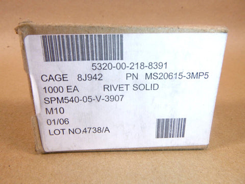 MS20615 - 3MP5 Aircraft Monel Solid Rivets (1 Lb. Box) 5320 - 00 - 218 - 8391 - Royal Equipment Mil Spec