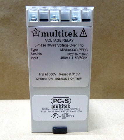 Multitek Voltage Relay M200V330 - PEPC, 450V L - L, 386V Trip - 310V Reset, 3 Phase - Royal Equipment MULTITEK