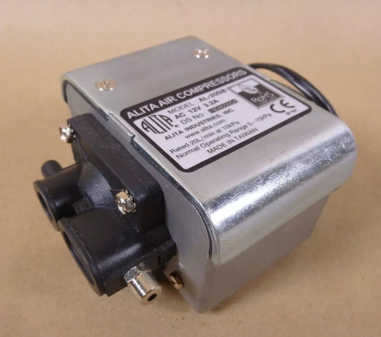Alita AL-20SB Linear Air Pump Compressor &amp; Vacuum Type 12V 3.2Amp 20LPM | Industrial MRO Replacement Parts, Manufacturing Machine Parts &amp; Components, Heavy Equipment Parts Supplier