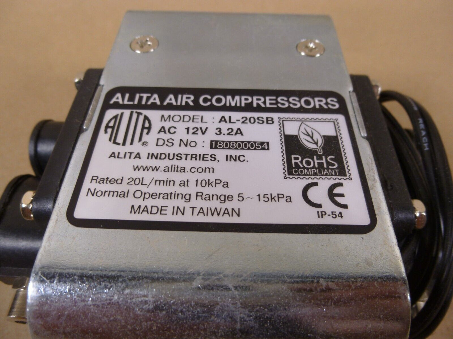 Alita AL-20SB Linear Air Pump Compressor &amp; Vacuum Type 12V 3.2Amp 20LPM | Industrial MRO Replacement Parts, Manufacturing Machine Parts &amp; Components, Heavy Equipment Parts Supplier
