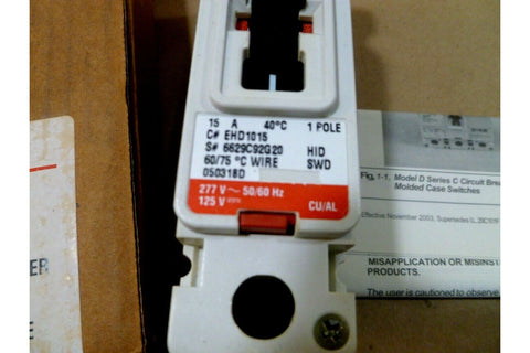 New Cutler Hammer EHD1015, 1 Pole 15 Amp 277v Circuit Breaker 65kA@277V Bolt On - Royal Equipment Royal Equipment