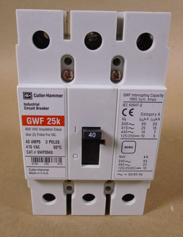 NEW Cutler - Hammer GWF3040 Circuit Breaker, G - frame, GWF, 3 - pole, 40A, 415 Vac - Royal Equipment CUTLER - HAMMER