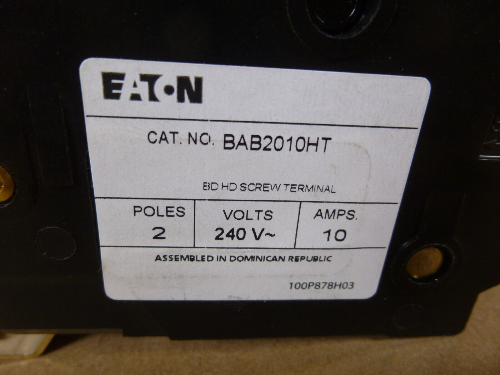 Eaton BAB2010HT Bolt-On Circuit Breaker 2-Pole 10A 240VAC BAB | Electrical MRO Replacement Parts &amp; Components and Commercial Electrical Supplies Company