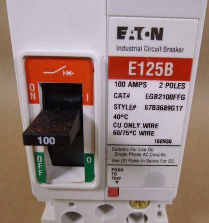 NEW Eaton EGB2100FFG Molded Case Breakers EG Frame 2P 100A 480V 50/60Hz | Electrical MRO Replacement Parts &amp; Components and Commercial Electrical Supplies Company