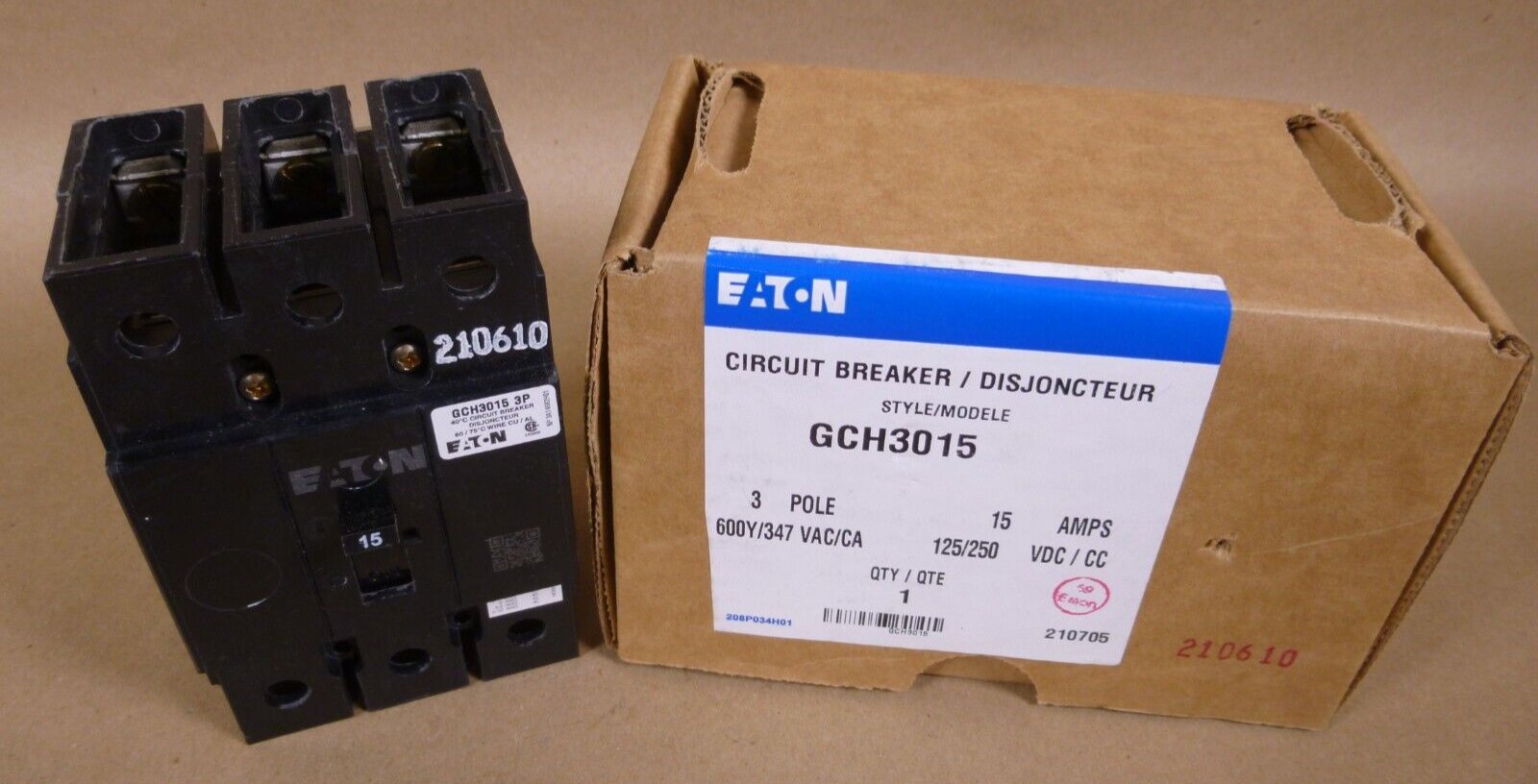 Eaton GCH3015 Circuit Breaker , 3P , 15A , 600Y/347 VAC/CA , 125/250VDC | Electrical MRO Replacement Parts &amp; Components and Commercial Electrical Supplies Company