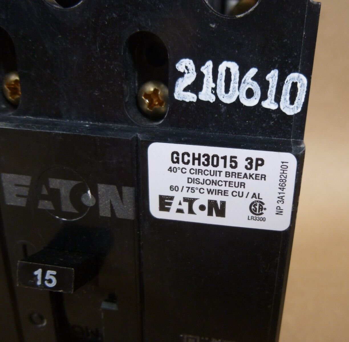 Eaton GCH3015 Circuit Breaker , 3P , 15A , 600Y/347 VAC/CA , 125/250VDC | Electrical MRO Replacement Parts &amp; Components and Commercial Electrical Supplies Company