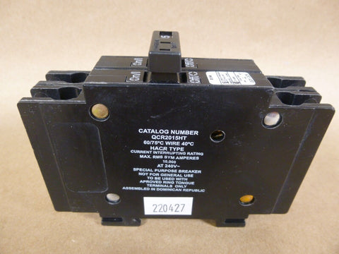 NEW Eaton QCR2015HT Circuit Breaker QCR 2 Pole 15A 240V Din Rail QCR2015 - Royal Equipment Eaton