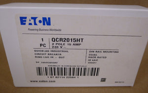 NEW Eaton QCR2015HT Circuit Breaker QCR 2 Pole 15A 240V Din Rail QCR2015 - Royal Equipment Eaton