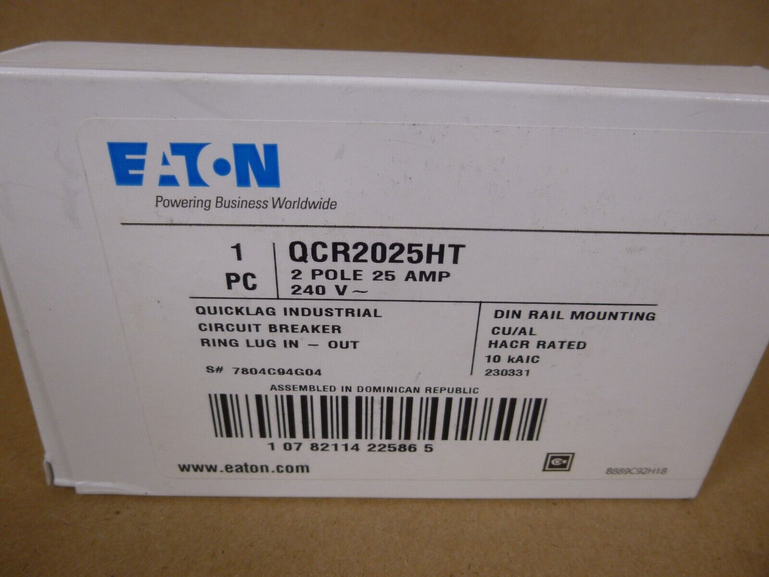 NEW Eaton QCR2025HT Quicklag Industrial Circuit Breaker 2P 25Amp Din QCR2025 | Electrical MRO Replacement Parts &amp; Components and Commercial Electrical Supplies Company