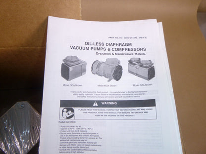 New Gast Oilless Diaphragm Pump MOA-V111-KH, 12 Vdc 3200 Rpm 24 psi (812.64 bar) | Industrial Electric Motors, Pumps &amp; Parts