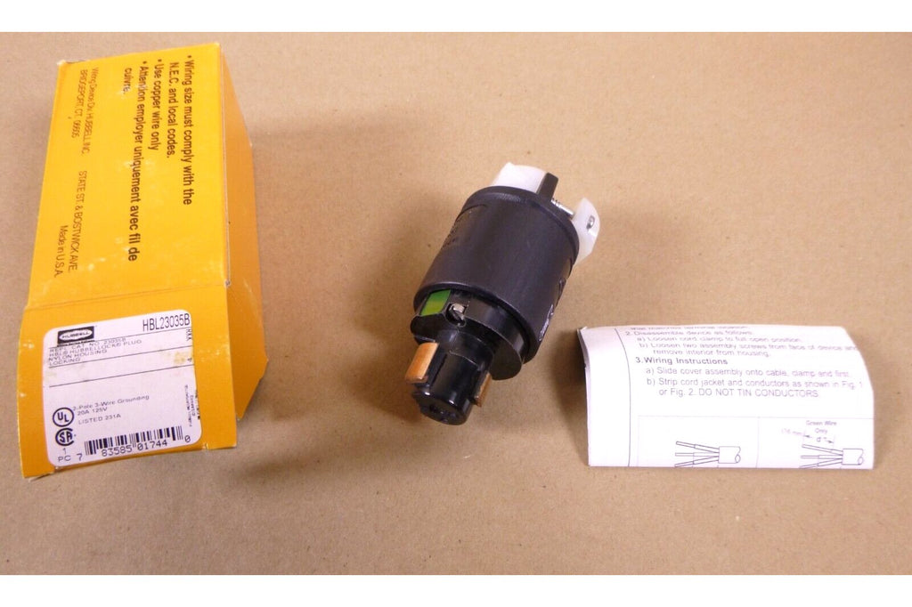 New Hubbell HBL23035B Hubbellock Plug, 2 Pole 3 Wire, 20 amp, 125V - Royal Equipment Royal Equipment