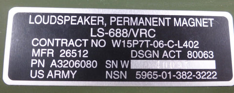 NEW Loudspeaker LS - 688/VRC for Military Radio M998 M151 Jeep 5965 - 01 - 382 - 3222 - Royal Equipment USGI