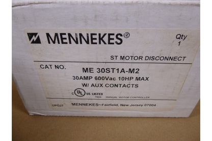 NEW MENNEKES ME 30ST1A-M2 ST MOTOR DISCONNECT 30AMP 600V 10HP/MAX | Electrical MRO Replacement Parts &amp; Components and Commercial Electrical Supplies Company