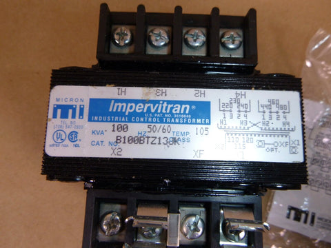 NEW Micron B100BTZ13JK Control Transformer 100 VA, 1 Ph, 240x480 Pri / 120 Sec - Royal Equipment MICRON