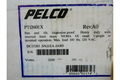 New Pelco PT1260EX Explosion-Proof Outdoor Pan/Tilt 120VAC PT1260EX/PP, U.S.A. | Electrical MRO Replacement Parts &amp; Components and Commercial Electrical Supplies Company