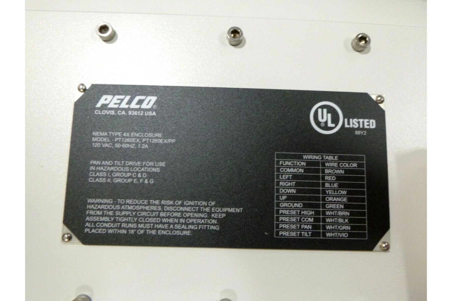 New Pelco PT1260EX Explosion-Proof Outdoor Pan/Tilt 120VAC PT1260EX/PP, U.S.A. | Electrical MRO Replacement Parts &amp; Components and Commercial Electrical Supplies Company