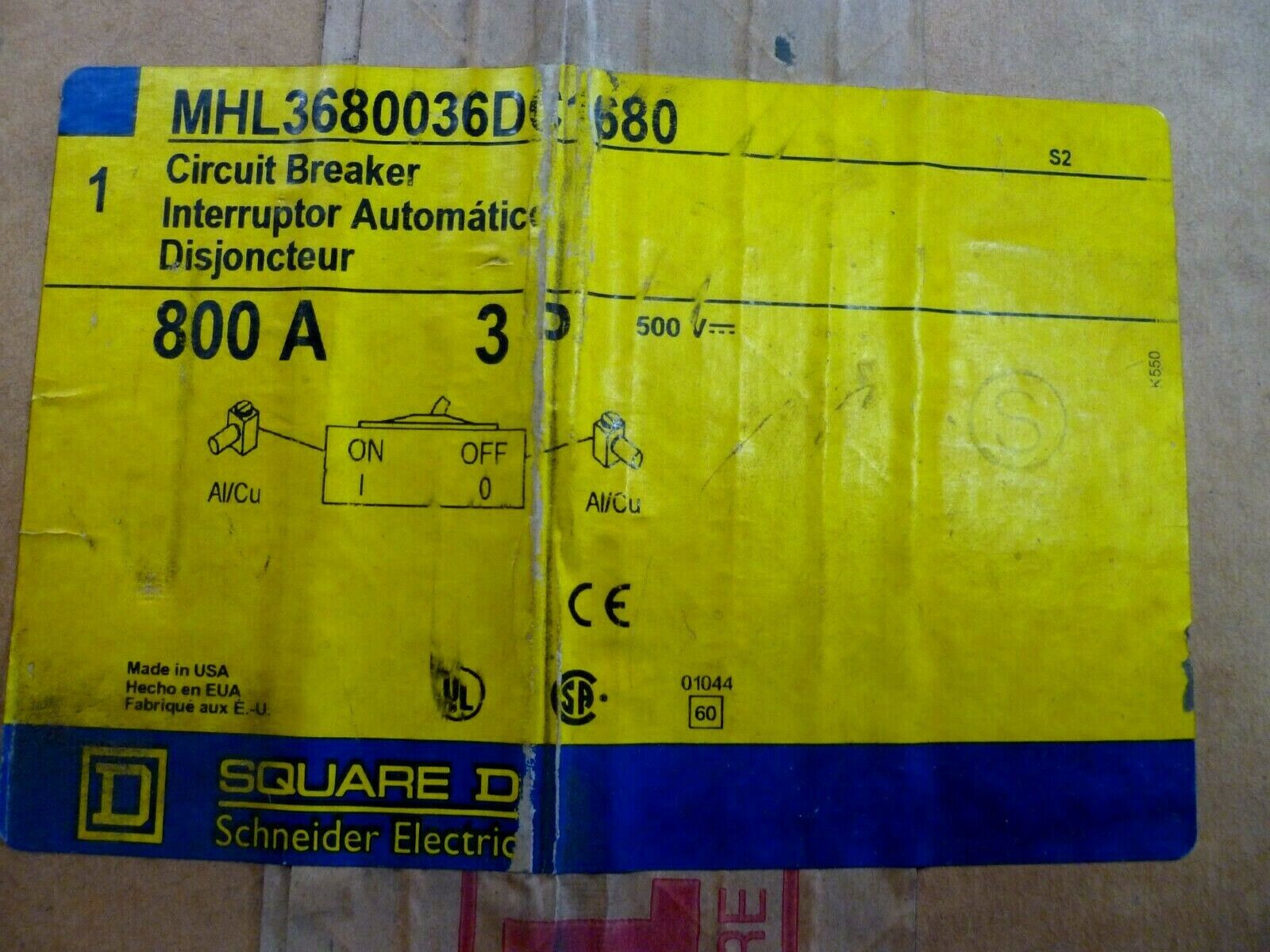 New Square D MHL3680036DC1680 Molded Case Circuit Breaker 600 Volt 800 Amp | Electrical MRO Replacement Parts &amp; Components and Commercial Electrical Supplies Company