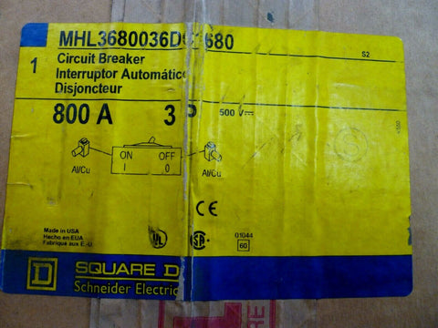 New Square D MHL3680036DC1680 Molded Case Circuit Breaker 600 Volt 800 Amp - Royal Equipment SQUARE D