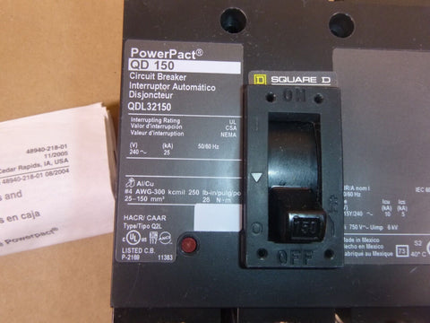 NEW Square D QDL32150 Molded Case Circuit Breaker 150A 240V 3P, Thermal Magnetic - Royal Equipment SQUARE D